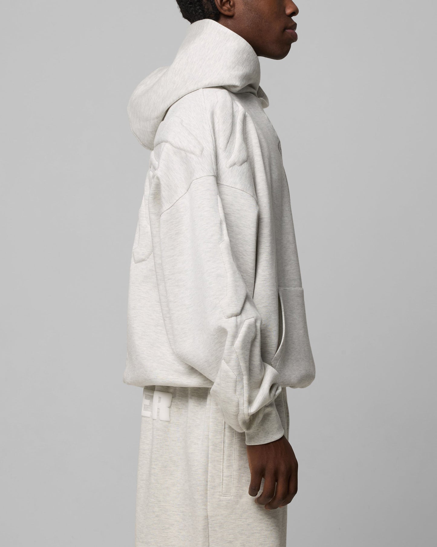 Grey Marle Oversized Hoodie for Men with Kangaroo Pocket and Dropped Shoulders - Comfortable Sweatshirt 4