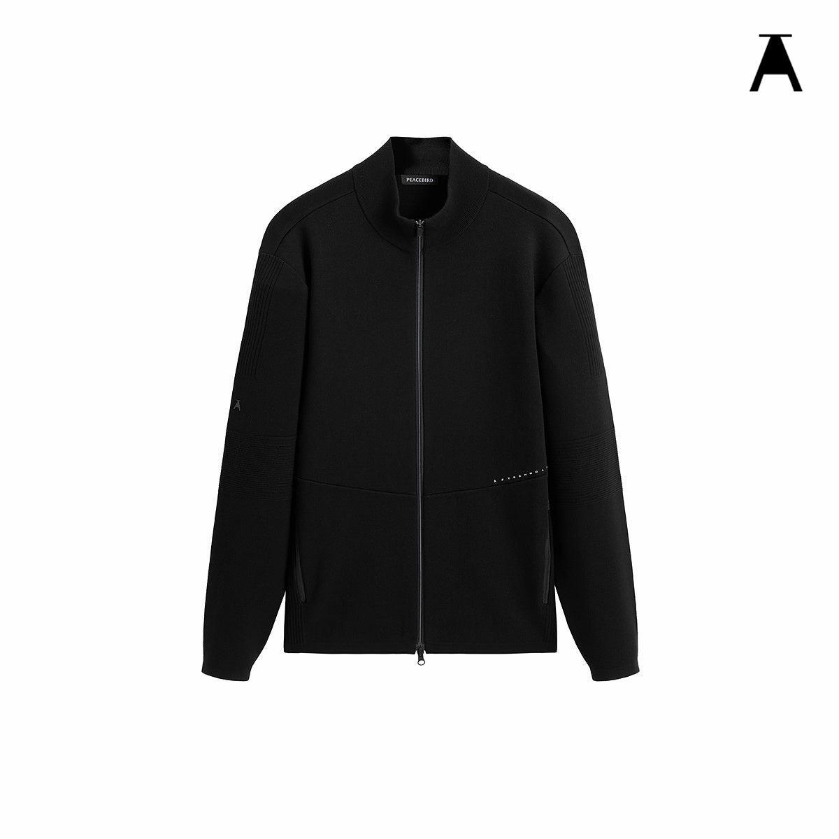 Men's Black Zipper Jacket - Regular Fit Polyester Winter Jacket with Stand Collar and Long Sleeves 1