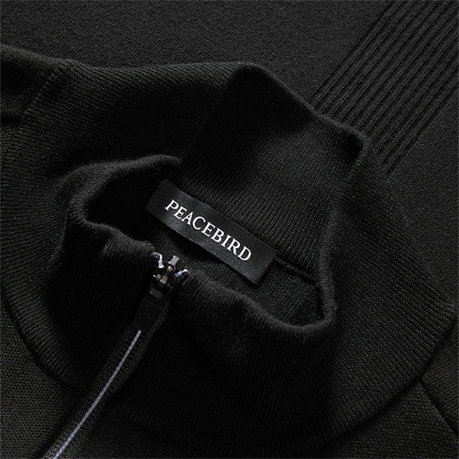 Men's Black Zipper Jacket - Regular Fit Polyester Winter Jacket with Stand Collar and Long Sleeves 3