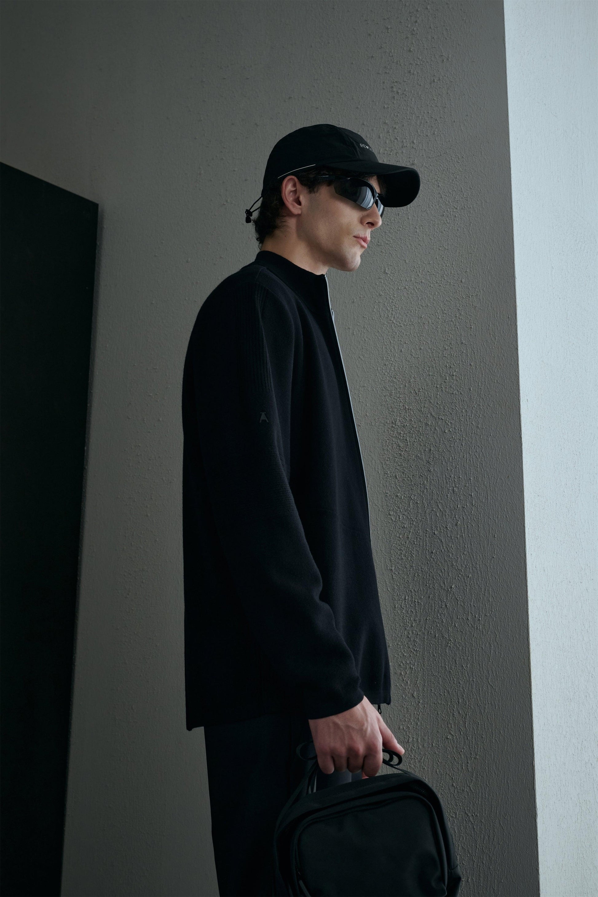 Men's Black Zipper Jacket - Regular Fit Polyester Winter Jacket with Stand Collar and Long Sleeves 7