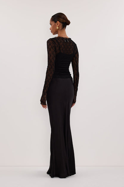 Black Lace Long Sleeve Top with Crew Neckline and Removable Slip Lining – Elegant Women's Fashion Top 4