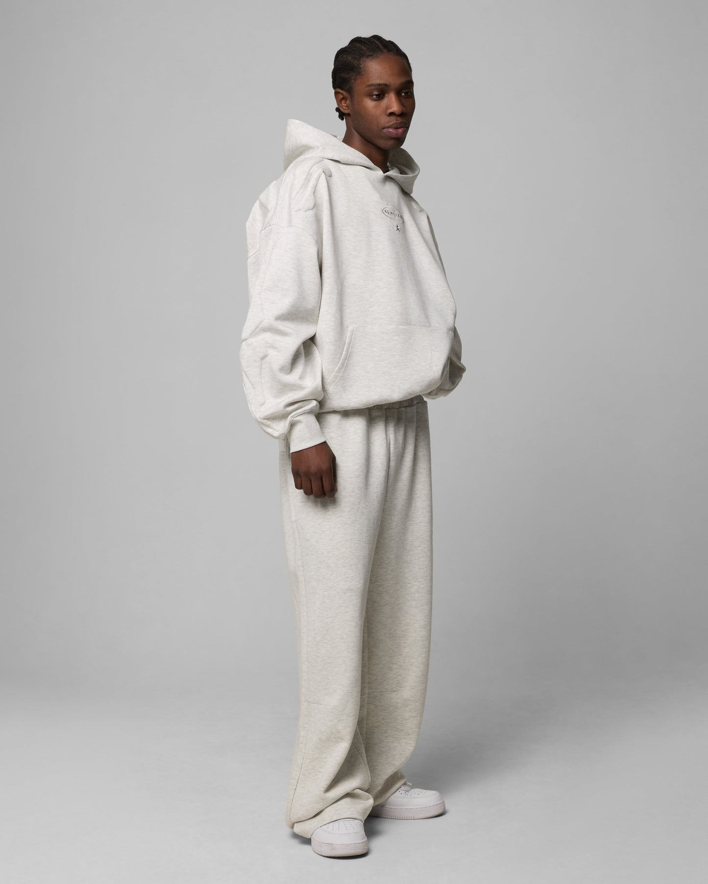 Grey Marle Oversized Hoodie for Men with Kangaroo Pocket and Dropped Shoulders - Comfortable Sweatshirt 2