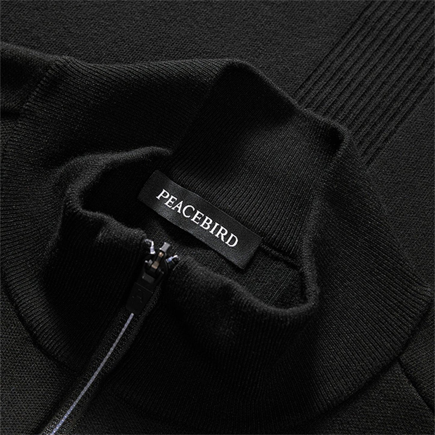 Men's Black Zipper Jacket - Regular Fit Polyester Winter Jacket with Stand Collar and Long Sleeves 3