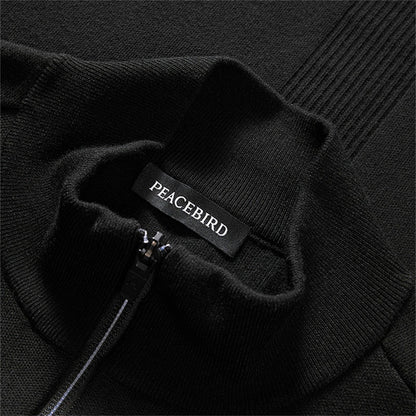 Men's Black Zipper Jacket - Regular Fit Polyester Winter Jacket with Stand Collar and Long Sleeves 3