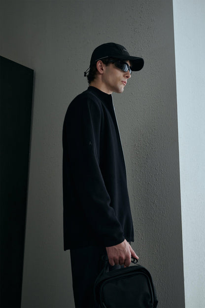 Men's Black Zipper Jacket - Regular Fit Polyester Winter Jacket with Stand Collar and Long Sleeves 7