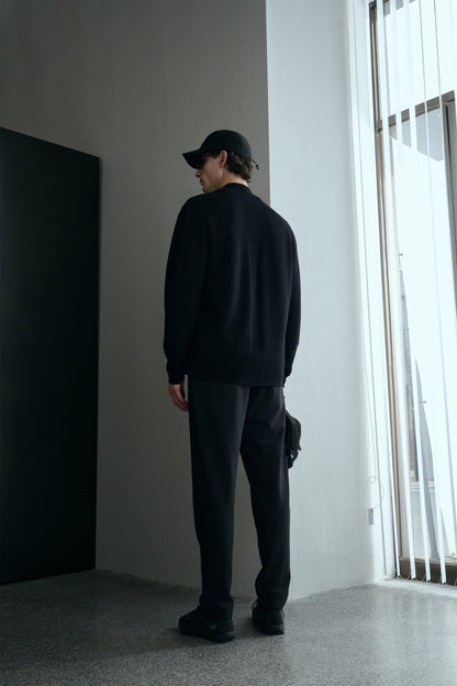 Men's Black Zipper Jacket - Regular Fit Polyester Winter Jacket with Stand Collar and Long Sleeves 8