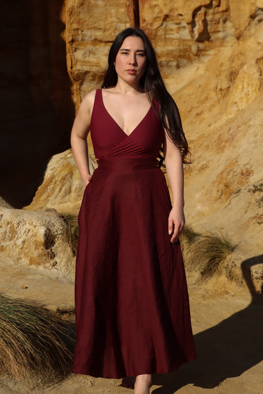 Women's Maxi Skirt in Grace Plum – 100% Linen, Flattering Silhouette for Casual and Formal Wear 0